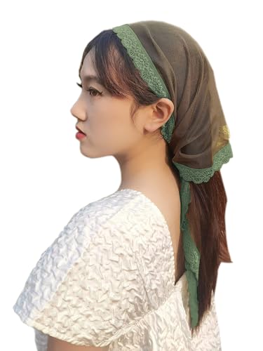 YuRongsxt Dreieckiger Kapellenschleier, Mantilla, Spitze, Kopfbedeckung, katholisch, lateinisch, M15, Olivgrün, Large YuRongsxt Dreieckiger Kapellenschleier, Mantilla, Spitze, Kopfbedeckung, katholisch, lateinisch, M15, Olivgrün, Large von YuRongsxt