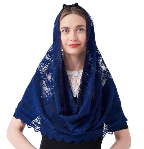 YuRongsxt Mantilla M27 Unendlichkeitsschleier, katholische Kirche, Kopfbedeckung, florale Spitze, Kathedrale, Kapelle, Schleier, Marineblau, 118cm*60cm YuRongsxt Mantilla M27 Unendlichkeitsschleier, katholische Kirche, Kopfbedeckung, florale Spitze, Kathedrale, Kapelle, Schleier, Marineblau, 118cm*60cm von YuRongsxt
