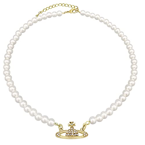 YuSaug Damen Perlenkette Saturn, Silber Saturn Perlenkette, Pearl Planet Necklace, Pearl Orb Choker - Gold YuSaug Damen Perlenkette Saturn, Silber Saturn Perlenkette, Pearl Planet Necklace, Pearl Orb Choker - Gold von YuSaug