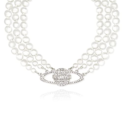 YuSaug Damen Saturn Perlenkette, Pearl Planet Necklace, Hochzeit Braut Perlen Kette, Pearl Choker von YuSaug