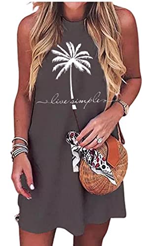 Sun Salt Sand Kokosnuss Baum Ärmellos Minikleid Casual Ärmellos Sommer Strand Urlaub Damen Workout Minikleid, Dunkelgrau-02, X-Groß von Yuaelria