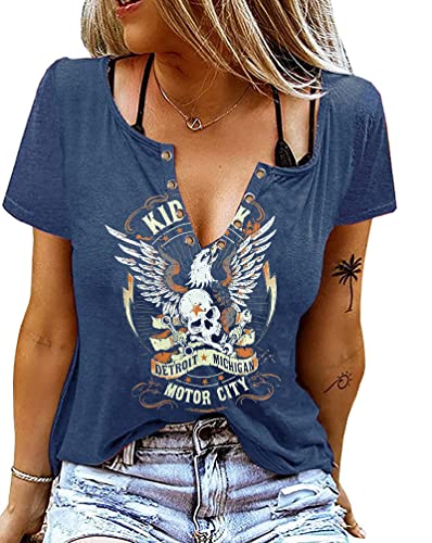 Vintage Rock Skelett Adler T-Shirts für Frauen Casual Country Musik T-Shirts Lustig Sommer Rock Band Konzert Shirt Top, Blau 1, Mittel Vintage Rock Skelett Adler T-Shirts für Frauen Casual Country Musik T-Shirts Lustig Sommer Rock Band Konzert Shirt Top, Blau 1, Mittel von Yuaelria