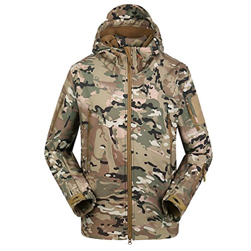 YuanDian Herren Taktisch Softshell Fleecejacke Camouflage Militär Hoodie Outdoor Wandern Camping Warm Innenfutter Winddicht Wasserdicht Mantel Jacken Skijacke CP 3XL von YuanDian