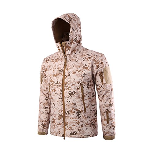 YuanDian Herren Taktisch Softshell Fleecejacke Camouflage Militär Hoodie Outdoor Wandern Camping Warm Innenfutter Winddicht Wasserdicht Mantel Jacken Skijacke Wüste Digital L von YuanDian