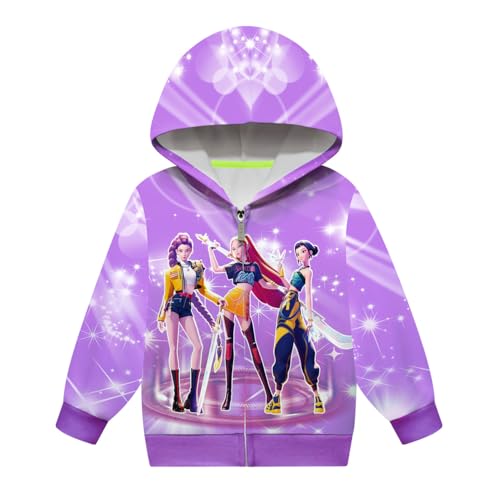 Huntrix Kinder Kapuzenpullover mit Reißverschluss Mädchen Sweatshirt Jacke Cartoon 3D Drucken Hoodie Zip-Up Sweatjacke Geburtstags 100-160 cm 1# Lila 130 von YuanDiann