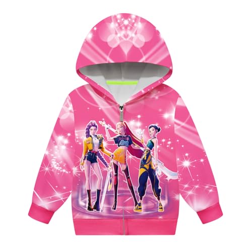 Huntrix Kinder Kapuzenpullover mit Reißverschluss Mädchen Sweatshirt Jacke Cartoon 3D Drucken Hoodie Zip-Up Sweatjacke Geburtstags 100-160 cm 1# Rose 140 von YuanDiann