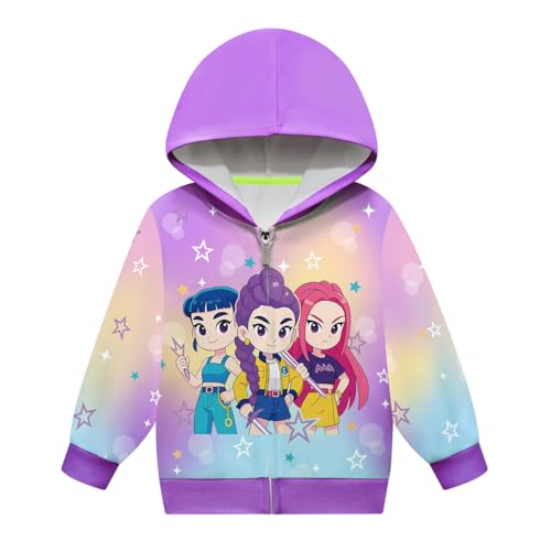 Huntrix Kinder Kapuzenpullover mit Reißverschluss Mädchen Sweatshirt Jacke Cartoon 3D Drucken Hoodie Zip-Up Sweatjacke Geburtstags 100-160 cm 2# Lila 160 von YuanDiann