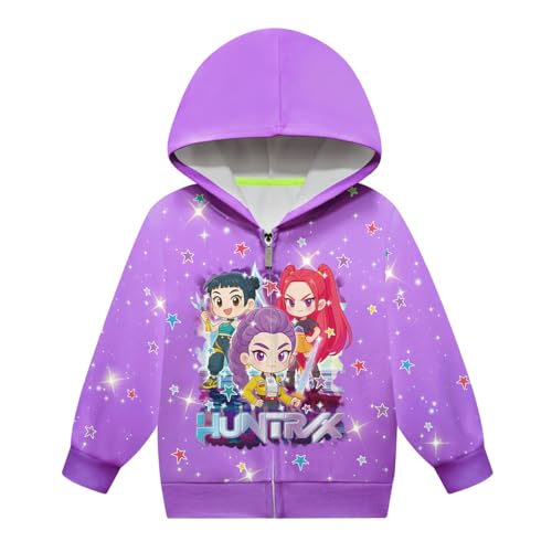 Huntrix Kinder Kapuzenpullover mit Reißverschluss Mädchen Sweatshirt Jacke Cartoon 3D Drucken Hoodie Zip-Up Sweatjacke Geburtstags 100-160 cm 6# Lila 150 von YuanDiann