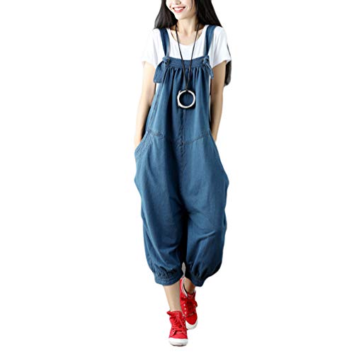 YuanDian Damen Denim Latzhose Weites Bein Drucken Große Größen Overalls Latzjeans Strampler Jeans Boyfriend Loose Fit Mutterschaft übergroße Jumpsuits Hose 10# Blau von YuanDiann