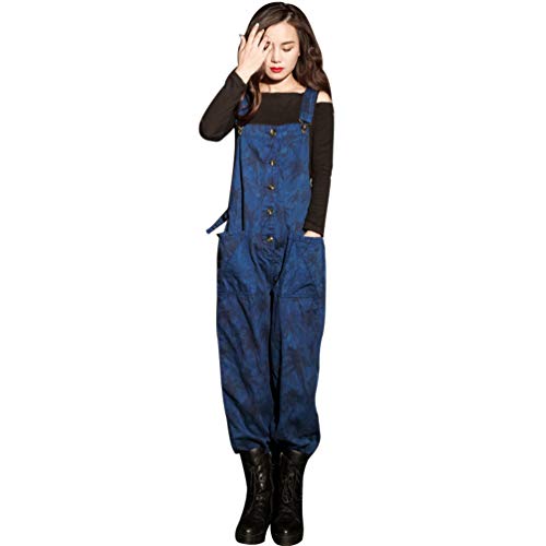 YuanDian Damen Denim Latzhose Weites Bein Drucken Große Größen Overalls Latzjeans Strampler Jeans Boyfriend Loose Fit Mutterschaft übergroße Jumpsuits Hose 15# Blau von YuanDiann