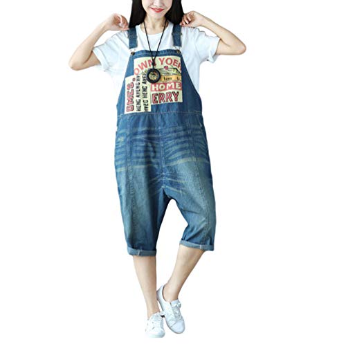 YuanDian Damen Denim Latzhose Weites Bein Drucken Große Größen Overalls Latzjeans Strampler Jeans Boyfriend Loose Fit Mutterschaft übergroße Jumpsuits Hose 25# Dunkelblau von YuanDiann