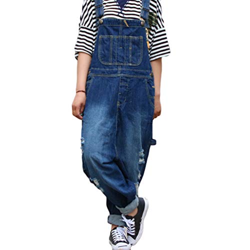 YuanDian Damen Denim Latzhose Weites Bein Drucken Große Größen Overalls Latzjeans Strampler Jeans Boyfriend Loose Fit Mutterschaft übergroße Jumpsuits Hose 4# Dunkelblau von YuanDiann