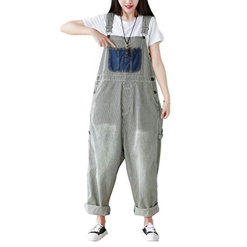 YuanDian Damen Denim Latzhose Weites Bein Drucken Große Größen Overalls Latzjeans Strampler Jeans Boyfriend Loose Fit Mutterschaft übergroße Jumpsuits Hose 9# Gelb von YuanDiann