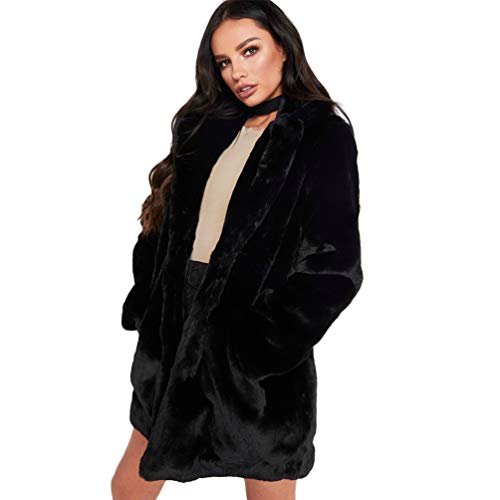 YuanDian Damen Kunstfell Mantel Midi Lange Loose Fit Weich Langarm Casual Warm Einfarbig Revers Kunstpelz Jacke Frauen übergang Fellimitat Outerwear Schwarz 2XL von YuanDiann