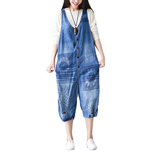 YuanDian Damen Latzjeans Denim Latzhose Weites Bein Große Größen Overalls Strampler Jeans Einteiler Hosen Boyfriend Loose Fit Umstands Mutterschaft übergroße Jumpsuits Hose 6# Hellblau von YuanDiann