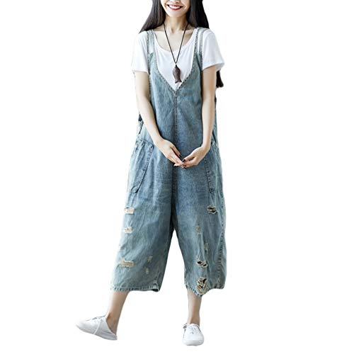 YuanDian Damen Latzjeans Weites Bein Große Größen Denim Latzhose Overalls Strampler Jeans Boyfriend Loose Fit Umstands Schwangerschaft übergroße Jumpsuits Hose 12# Hellblau von YuanDiann