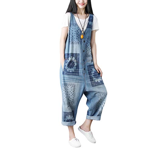 YuanDian Damen Latzjeans Weites Bein Große Größen Denim Latzhose Overalls Strampler Jeans Boyfriend Loose Fit Umstands Schwangerschaft übergroße Jumpsuits Hose 13# Hellblau von YuanDiann