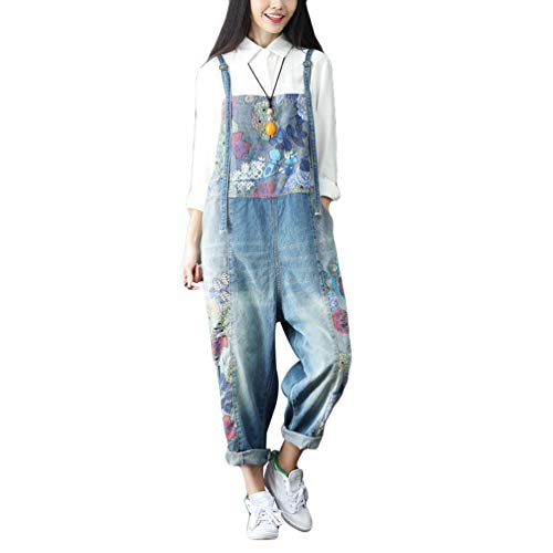 YuanDian Damen Latzjeans Weites Bein Große Größen Denim Latzhose Overalls Strampler Jeans Boyfriend Loose Fit Umstands Schwangerschaft übergroße Jumpsuits Hose 15# Blau von YuanDiann