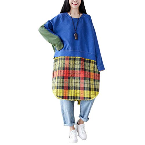 YuanDian Damen Pulloverkleid Mit Kapuze Baggy Lange Sweatshirt Pullikleid Oversize Sweater Langer Pulli Literatur Kunst Stil Retro Druck Kapuzenpullover Lang Hoodie Kleider 23# Blau Nähen von YuanDiann