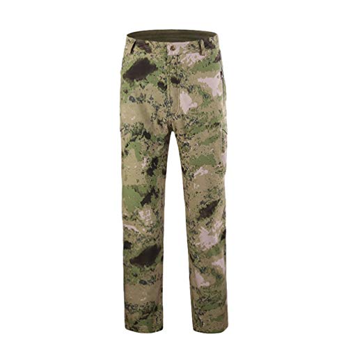 YuanDian Herren Herbst Winter Outdoor Taktische Camouflage Hosen Fleece Gefüttert Softshell Wasserdicht Militär Combat Army Wanderhosen Jagd Trekking Skihose Tarnhose Ruinen Grün XL von YuanDiann