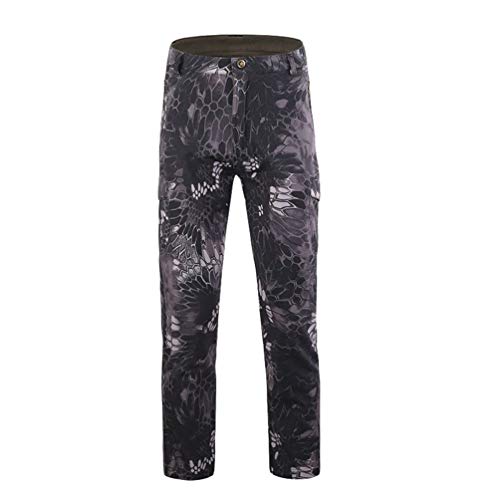 YuanDian Herren Herbst Winter Outdoor Taktische Camouflage Hosen Fleece Gefüttert Softshell Wasserdicht Militär Combat Army Wanderhosen Jagd Trekking Skihose Tarnhose Schwarzer Python 3XL von YuanDiann