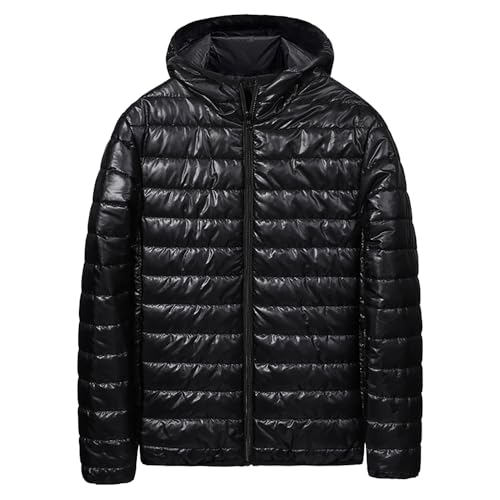 YuanDian Herren Steppjacke Mit Kapuze Warm Daunen Baumwolle Gepolstert übergangsmantel Leichte Herbst Winter Stepp Mäntel Gefütterte Daunenjacke Schwarz 3XL von YuanDiann