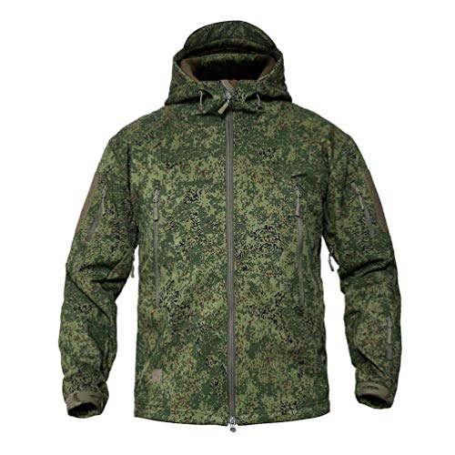 YuanDian Herren Tactical Camouflage Softshelljacke Herbst Winter Outdoor Armee Military Fleecejacke Wasserdicht Winddicht Warm Mit Kapuze Trekking Wander Skijacke Jagd Mantel Grüne Tarnung 2XL von YuanDiann