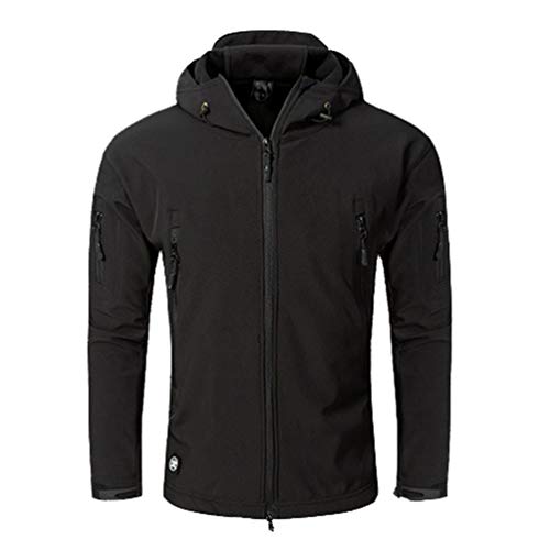 YuanDian Herren Tactical Camouflage Softshelljacke Herbst Winter Outdoor Armee Military Fleecejacke Wasserdicht Winddicht Warm Mit Kapuze Trekking Wander Skijacke Jagd Mantel Schwarz 2XL von YuanDiann