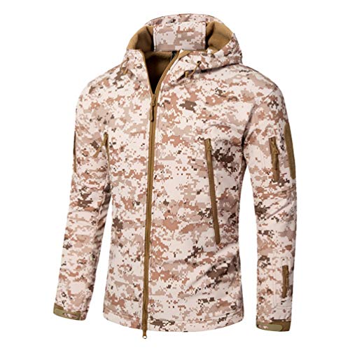 YuanDian Herren Tactical Camouflage Softshelljacke Herbst Winter Outdoor Armee Military Fleecejacke Wasserdicht Winddicht Warm Mit Kapuze Trekking Wander Skijacke Jagd Mantel Wüsten-Tarnung 3XL von YuanDiann