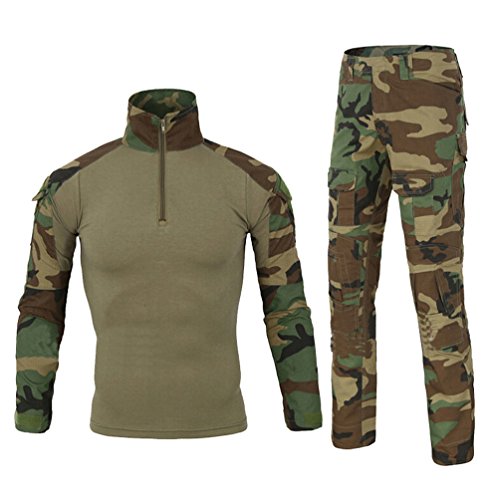 YuanDian Herren Tactical Camouflage Uniformen 2 Stück Sets Outdoor Militär Combat Frosch Anzug Armee Jagd Hosen Atmungsaktiv Langarm T Shirt Top Tarnmuster Bekleidung Dschungel Camo 2XL von YuanDiann