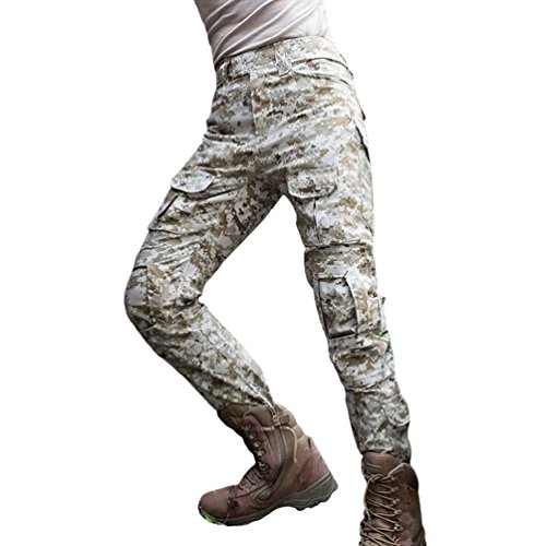 YuanDian Herren Taktisch Camouflage Hose Militär Outdoor Multi-Taschen Atmungsaktiv Wasserdicht Armee Kampf Camo Trekking Jagd Wandern Camping Cargo Arbeit Hose Digitale Wüste 28 von YuanDiann