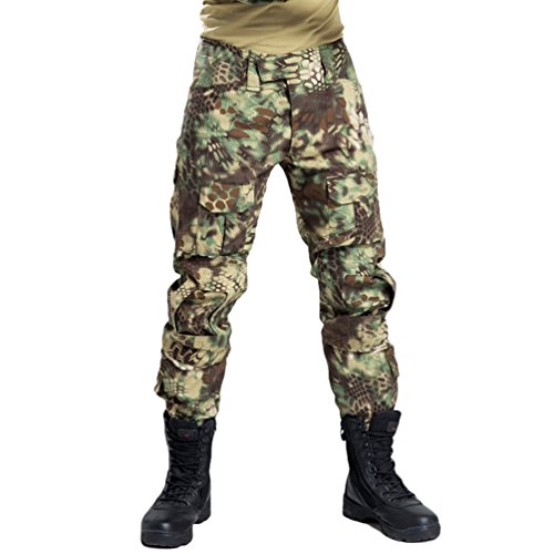 YuanDian Herren Taktisch Camouflage Hose Militär Outdoor Multi-Taschen Atmungsaktiv Wasserdicht Armee Kampf Camo Trekking Jagd Wandern Camping Cargo Arbeit Hose Grün Pythonmuster 32 von YuanDiann