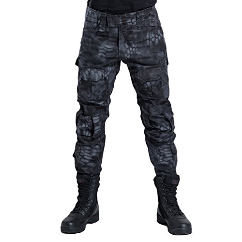 YuanDian Herren Taktisch Camouflage Hose Militär Outdoor Multi-Taschen Atmungsaktiv Wasserdicht Armee Kampf Camo Trekking Jagd Wandern Camping Cargo Arbeit Hose Schwarz Pythonmuster 28 von YuanDiann