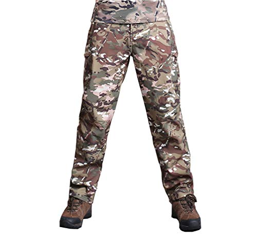 YuanDian Herren Taktisch Camouflage Softshell Hose Fleece Gefütterte Militär Army Outdoor Wanderhose Trekking Hose Wasserdicht Warm Verdicken Jagd Camping Ski Camo Hosen CP 3XL von YuanDiann