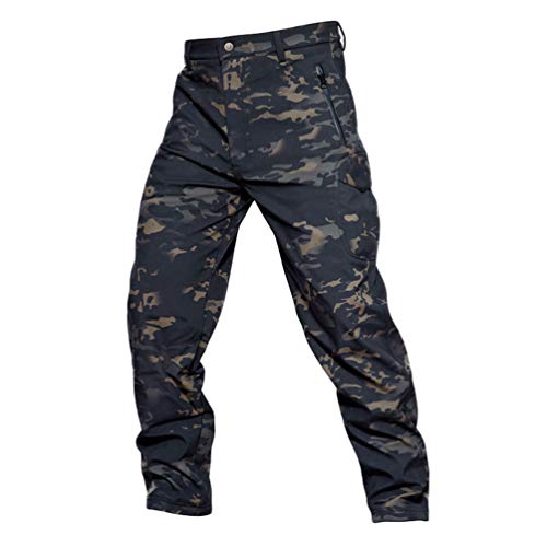 YuanDian Herren Taktisch Camouflage Softshell Hose Fleece Gefütterte Militär Army Outdoor Wanderhose Trekking Hose Wasserdicht Warm Verdicken Jagd Camping Ski Camo Hosen Dunkle Tarnung 2XL von YuanDiann