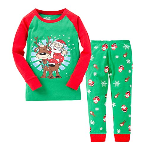 YuanDian Jungen Mädchen Weihnachten Cartoon Drucken Pyjama 2 Stück Kinder Nachtwäsche Langarm Shirts & Hose Weihnachtskostüm Outfit Kind Kleidung Schlafanzug 80-130 Weihnachtsmann und Hirsch 6 Jahre von YuanDiann