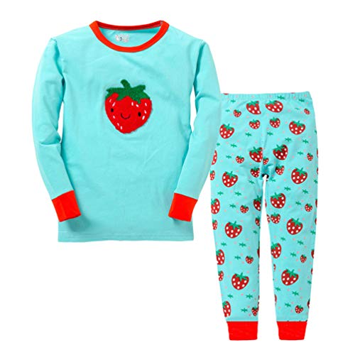 YuanDian Jungen Mädchen Weihnachten Cartoon Drucken Pyjama 2 Stück Kinder Nachtwäsche Langarm Tops Shirts & Hose Weihnachtskostüm Outfit Kind Kleidung Schlafanzug 80-130 Erdbeere 4 Jahre von YuanDiann