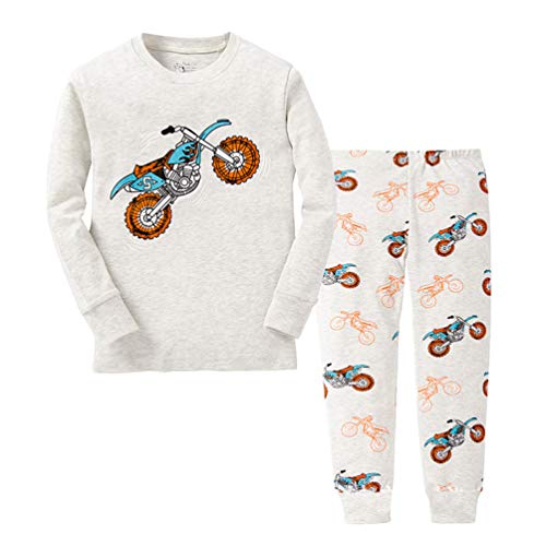 YuanDian Jungen Mädchen Weihnachten Cartoon Drucken Pyjama 2 Stück Kinder Nachtwäsche Langarm Tops Shirts & Hose Weihnachtskostüm Outfit Kind Kleidung Schlafanzug 80-130 Motorrad 2 Jahre von YuanDiann