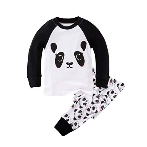 YuanDian Jungen Mädchen Weihnachten Cartoon Drucken Pyjama 2 Stück Kinder Nachtwäsche Langarm Tops Shirts & Hose Weihnachtskostüm Outfit Kind Kleidung Schlafanzug 80-130 Panda 5 Jahre von YuanDiann