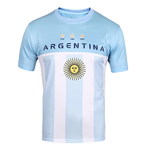 2022 Katar Fußball Weltmeisterschaft T-Shirt Kurzarm Rundhals Fanshirt Trainingsshirt Stretch Casual Atmungsaktiv Sport Shirt Bedrucken Fussballtrikot Argentinien L von YuanDiann