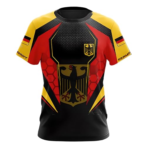 YuanDiann 2024 Europäisch Fußballpokal Deutschland Fans Jubeln Sport Casual Herren Damen Nationalflaggendruck Kurzarm Rundhals Atmungsaktiv Schnell Trocknend Fanshirt 17# L von YuanDiann