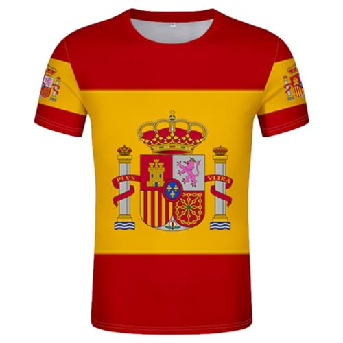 YuanDiann 2024 Europäischer Fußballpokal T-Shirts Spanien Fans Anfeuern Sportlich Lässig Herren Damen Kinder Drucken von Nationalflaggen Kurzarm Schnell Trocknendes Atmungsaktives Shirt 1# XL von YuanDiann