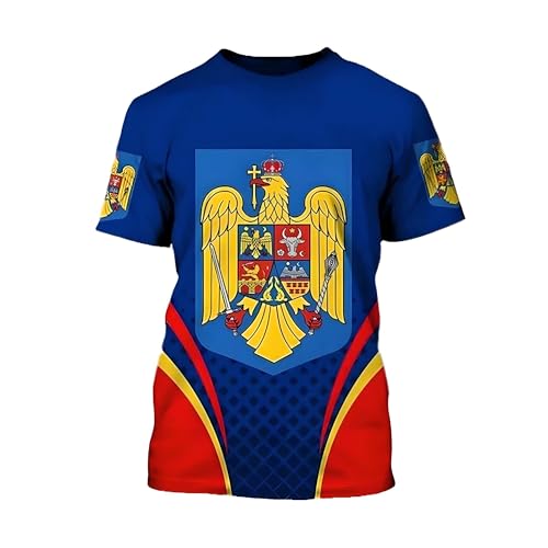 YuanDiann 2024 Europapokal T Shirt Fußball Sport Casual Rumänien Nationalflaggendruck Herren Damen Flaggendruck Rundhals Schnelltrocknend Atmungsaktiv Fanshirt 1# XL von YuanDiann