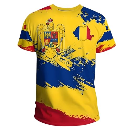 YuanDiann 2024 Europapokal T Shirt Fußball Sport Casual Rumänien Nationalflaggendruck Herren Damen Flaggendruck Rundhals Schnelltrocknend Atmungsaktiv Fanshirt 3# XS von YuanDiann