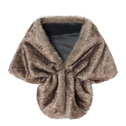 YuanDiann Damen Bolero Poncho aus Kunstpelz Braut Hochzeitsschal Elegant Weich Warm Frauen Abendzeremonie Kleid Umhänge Kunstfell Stola Cape Feldhase von YuanDiann