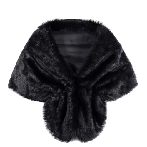 YuanDiann Damen Bolero Poncho aus Kunstpelz Braut Hochzeitsschal Elegant Weich Warm Frauen Abendzeremonie Kleid Umhänge Kunstfell Stola Cape Schwarz von YuanDiann