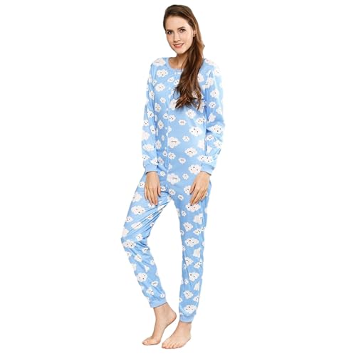 YuanDiann Damen Einteiler Pyjama Bedruckt Weich Bequem Nachtwäsche Onesie Schlafoverall Thermo Unterwäsche Basisschicht Schlafanzug Clouds M von YuanDiann