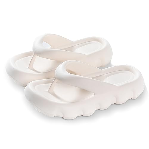 YuanDiann Damen Flip-Flops Dicke Sohle Pool Weich Gemütlich Zehentrenner Drinnen und Draußen Strand Baden Hausschuhe Rutschfest Sandalen Beige 37/38 EU von YuanDiann