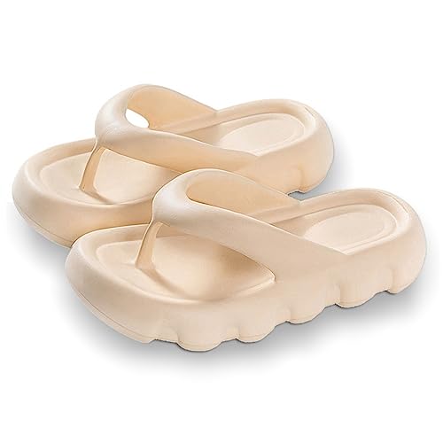 YuanDiann Damen Flip-Flops Dicke Sohle Pool Weich Gemütlich Zehentrenner Drinnen und Draußen Strand Baden Hausschuhe Rutschfest Sandalen Khaki 39/40 EU von YuanDiann