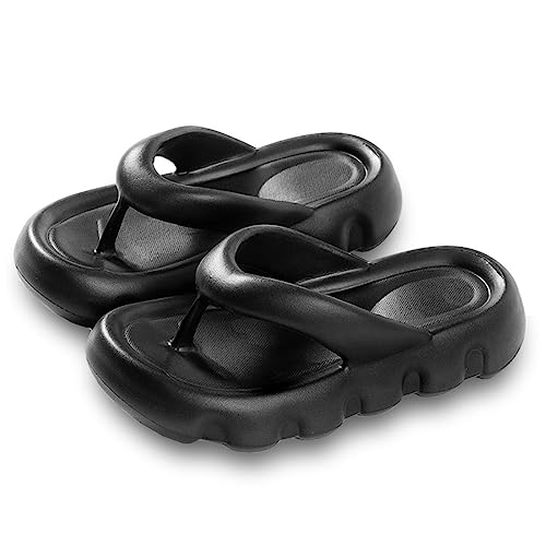 YuanDiann Damen Flip-Flops Dicke Sohle Pool Weich Gemütlich Zehentrenner Drinnen und Draußen Strand Baden Hausschuhe Rutschfest Sandalen Schwarz 37/38 EU von YuanDiann